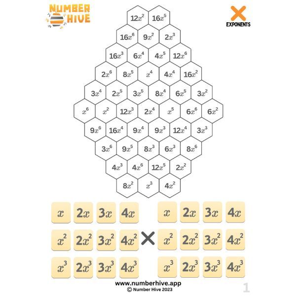 Number Hive Game Boards - Multiplication Strategy Game Teacher Resource using Exponents