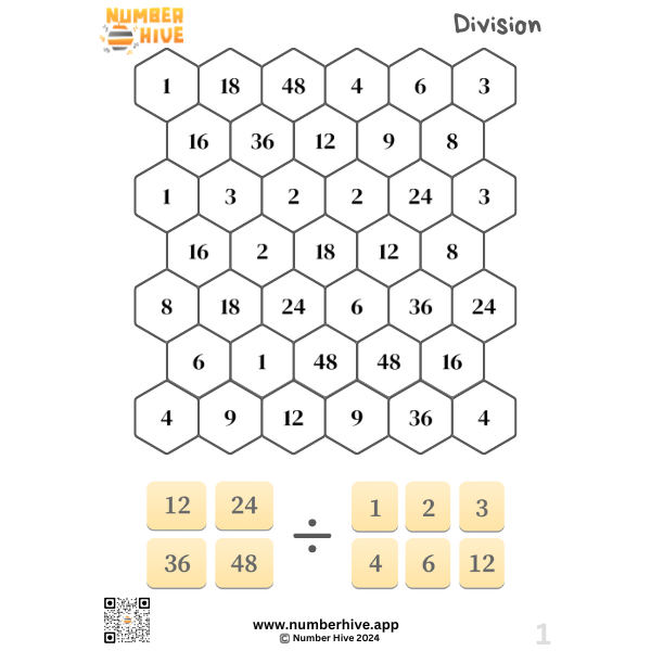 Number Hive Game Boards - Division Strategy Game Teacher Resource 1-12